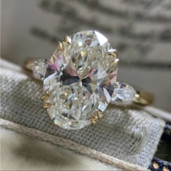 New Luxury Yellow Gold Plated Oval Diamond Ring - Picture 2 of 16